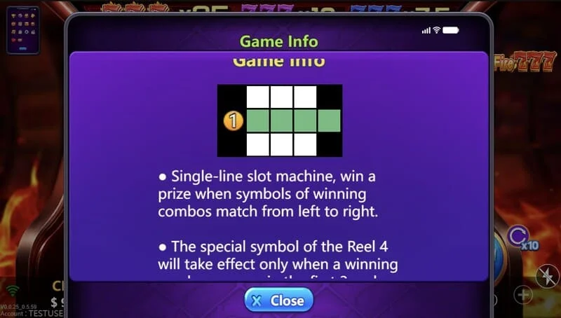 Hot Fire 777 - tabel parameter dan deskripsi game